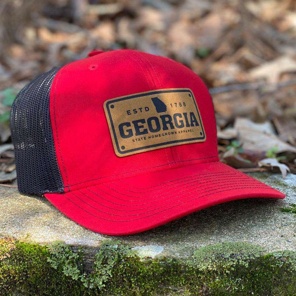 Georgia License Plate Trucker Hat in Red, State of Georgia Hats
