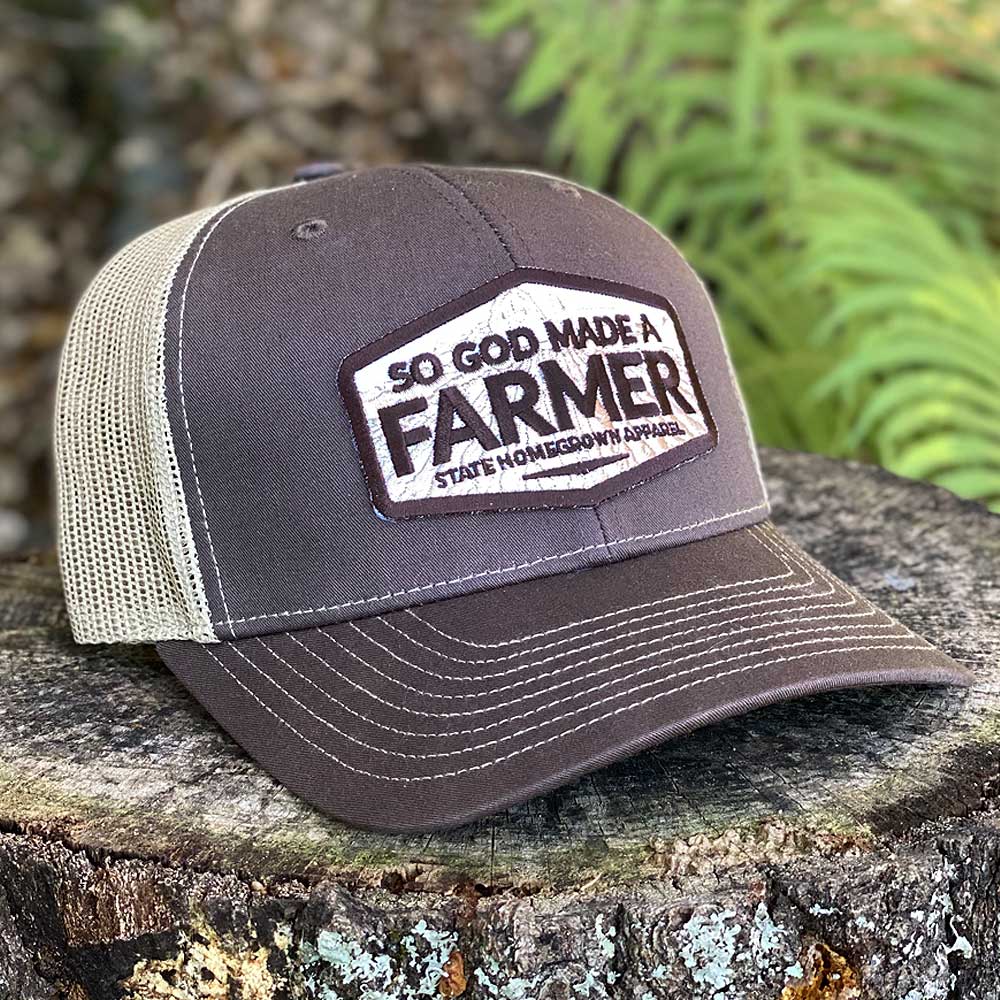 So God Made A Farmer Trucker Hat Brown/Khaki